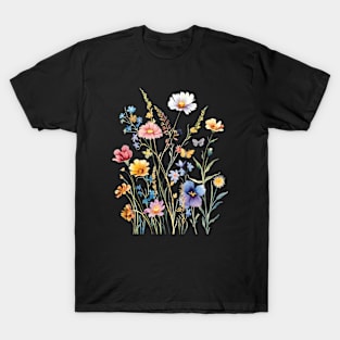 Watercolor painted style wildflowers T-Shirt